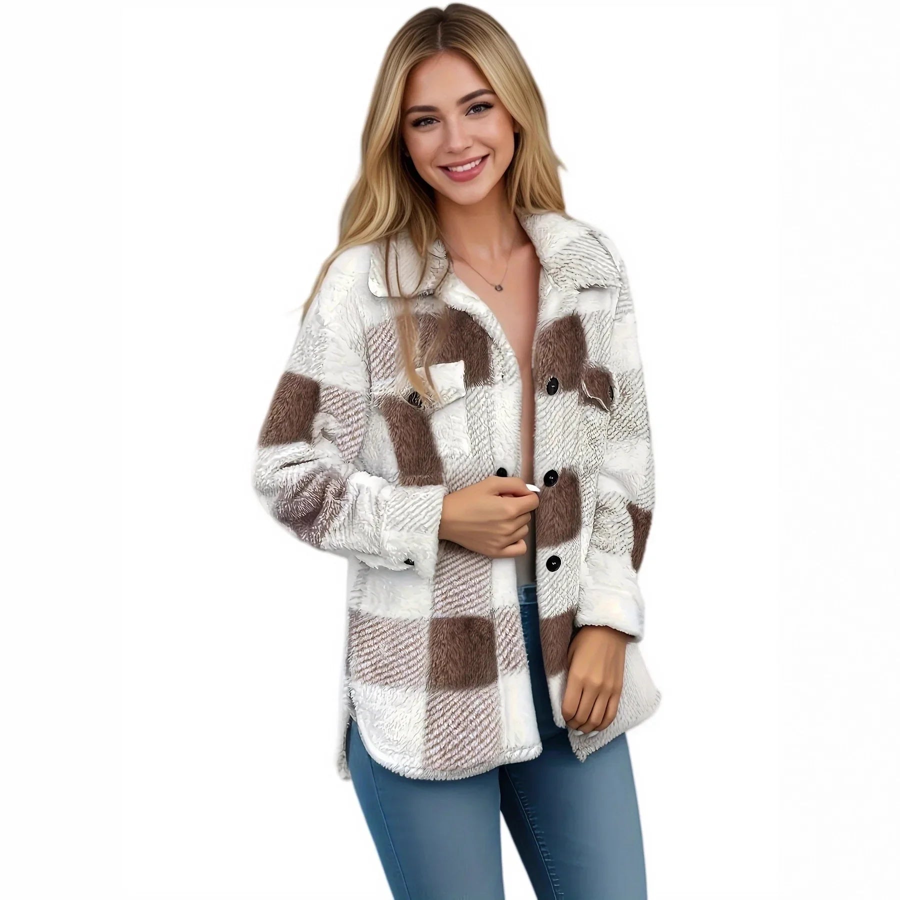 Winter jacket with high elasticity, long plush fabric, and a comfortable, modern design.