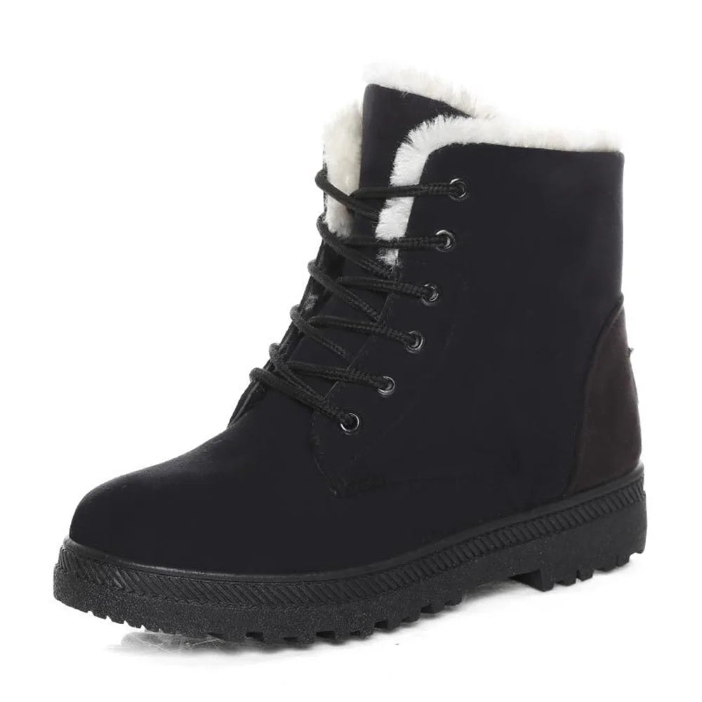 Women's Warm Winter Snow Boots Casual Lace Up Ankle Boots Non Slip Warm Fur Lined Boots