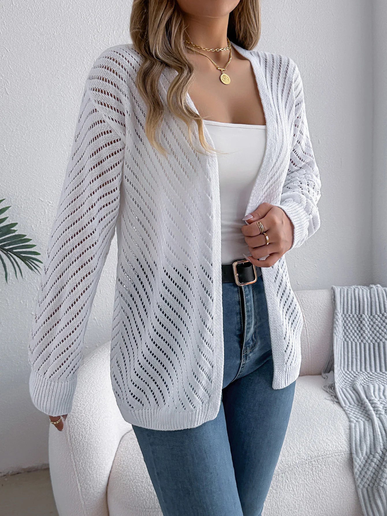 Solid Knit Long Sleeve Cardigan – Autumn & Winter