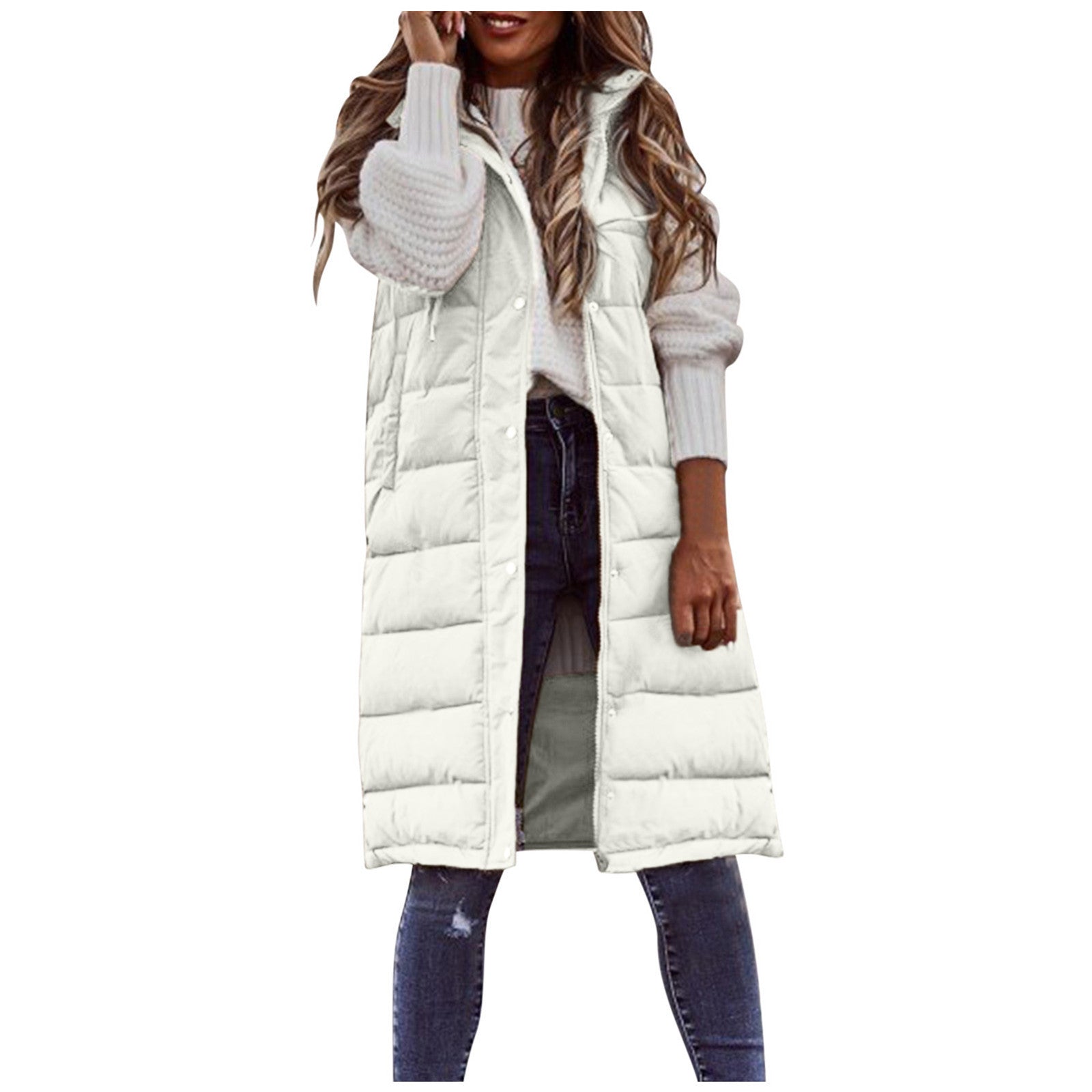 Sleeveless Winter Jacket Women Midi Coats Down Vest Keep Warm Elegant Black Hooded Street Hipster Lady Cotton Overcoat