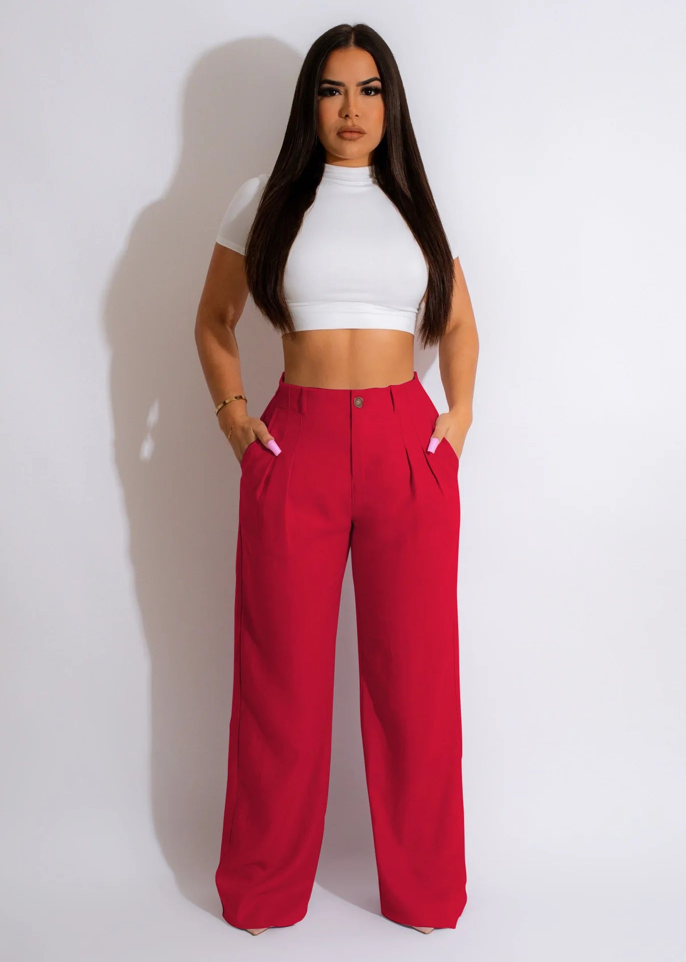 Women Fashion Cotton Linen Pants Straight Wide Leg Zipper Fly Draped High Waist Tailored Trousers Summer OL Work Office Pants