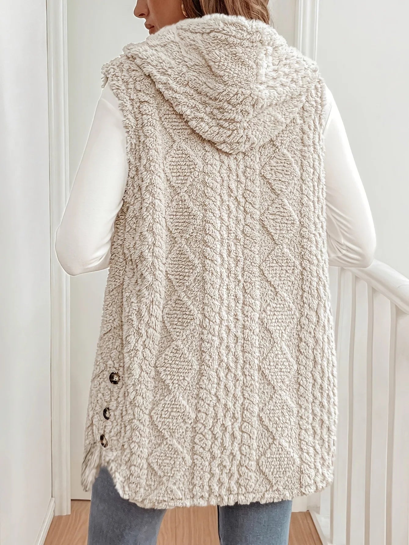 Apricot Hooded Plush Sleeveless Vest – Autumn & Winter
