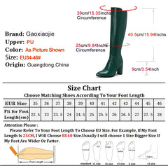 Sexy Women Knee High Boots Pointy Toe Chunky Heels 9CM Boot Large Size 44 45 46 With Zipper Winter Outdoors Leather Female Shoes