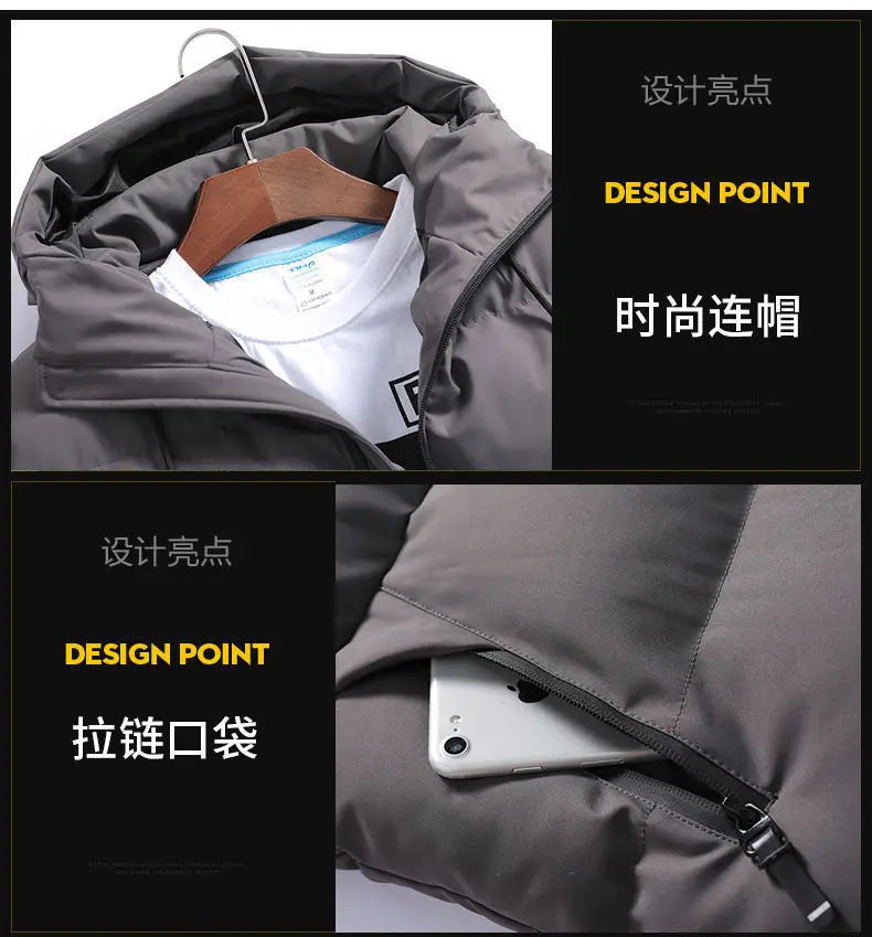 Men’s cotton puffer jacket with hood, loose fit, cropped design — perfect for casual and outdoor wear.