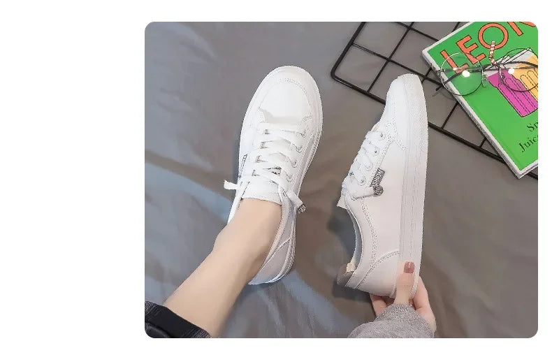 Outdoor Walking Trainers Women Running Shoes Summer Fashion White PU Leather Lace-Up Breathable Jogging Casual Sneakers De Mujer