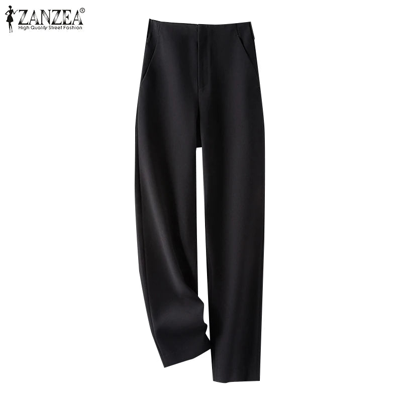 ZANZEA Women Elegant Solid Color Pant 2024 Fashion Office Wear Pockets Long Trouser Spring Summer Casual Daily Straight Pantalon