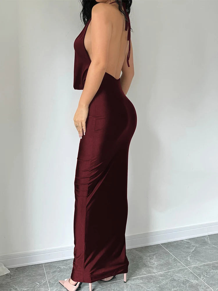 Dulzura Autumn Women Halter Backless Midi Dress For Women Bodycon Sexy Party Elegant Outfits Evening Birthday Clothes Y2K 2024