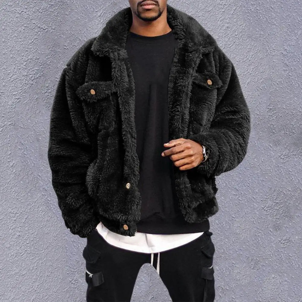 Men’s Winter Coat – Cozy, thermal, plush, thick, with chest pockets.