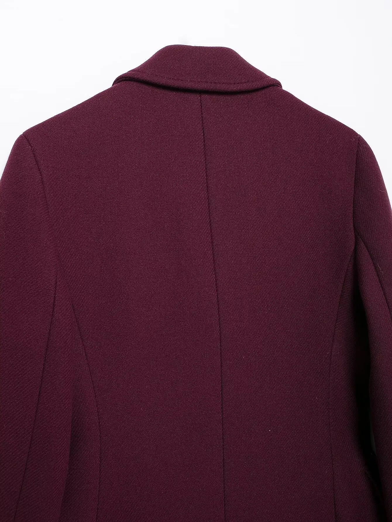 Burgundy Wool Blend Double-Breasted Coat – Autumn & Winter