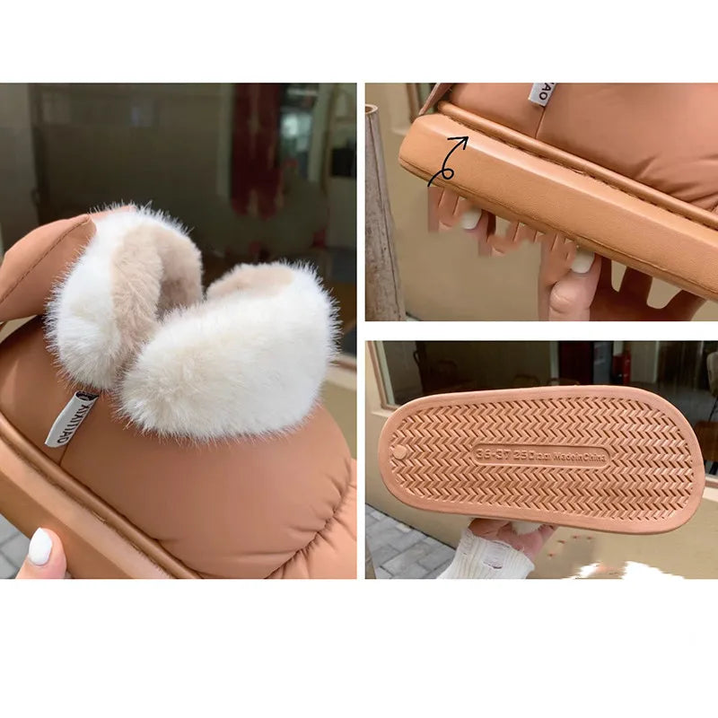 Women's Snow Boots Winter Warm Thick Ankle Boots Outdoor Anti Slip Furry Bow Cotton Shoes Comfortable Waterproof Plush Boots