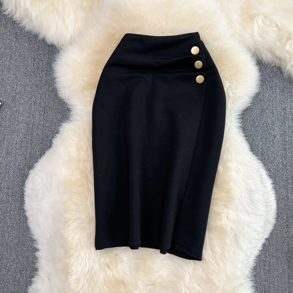 Women Elegant Pelated Midi Skirt 2024 Summer Fashion Casual Mid Length OL Work Office Skirts