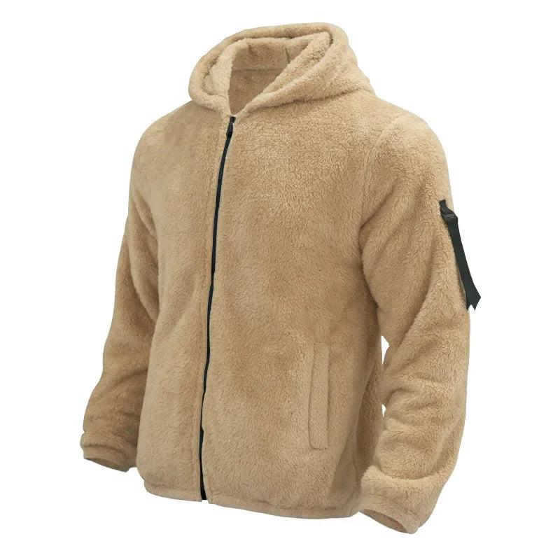 Men’s Fleece Jacket – Hooded, warm, loose fit, casual winter style.