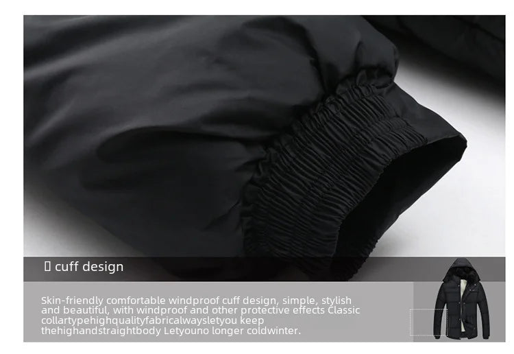 Thickened cotton padded men’s jacket, warm and medium-length.