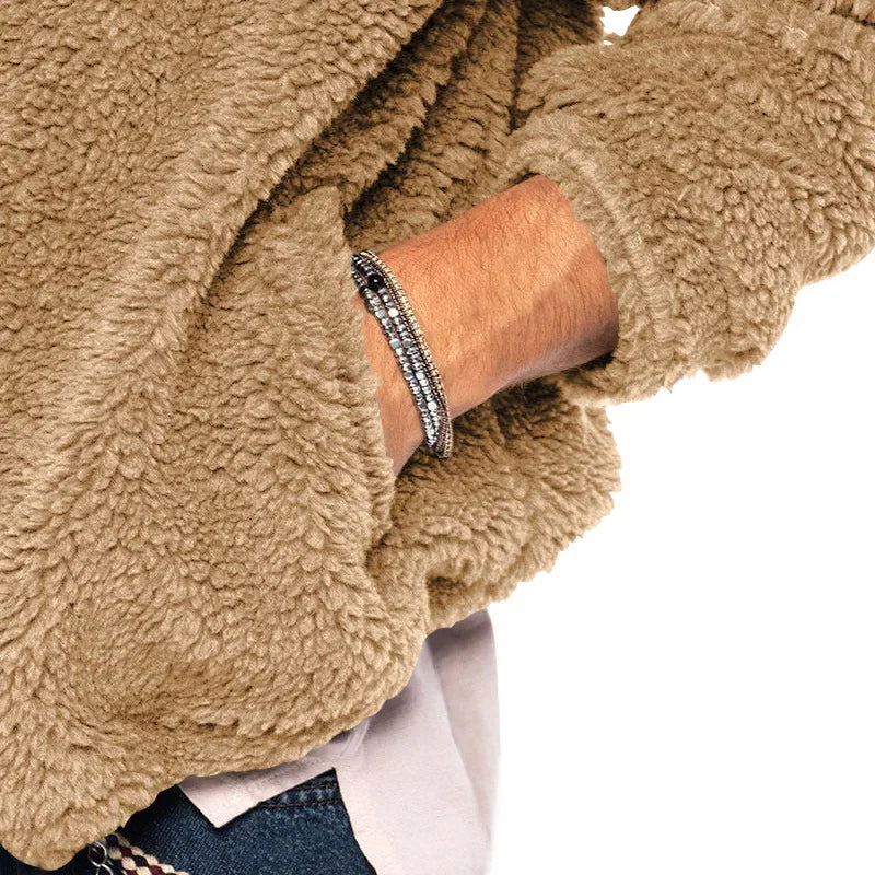 Men’s Fleece Jacket – Hooded, warm, loose fit, casual winter style.