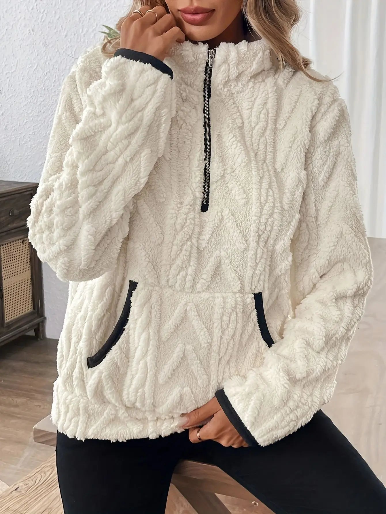 Oversized Fleece Half-Zip Sweatshirt – Autumn & Winter