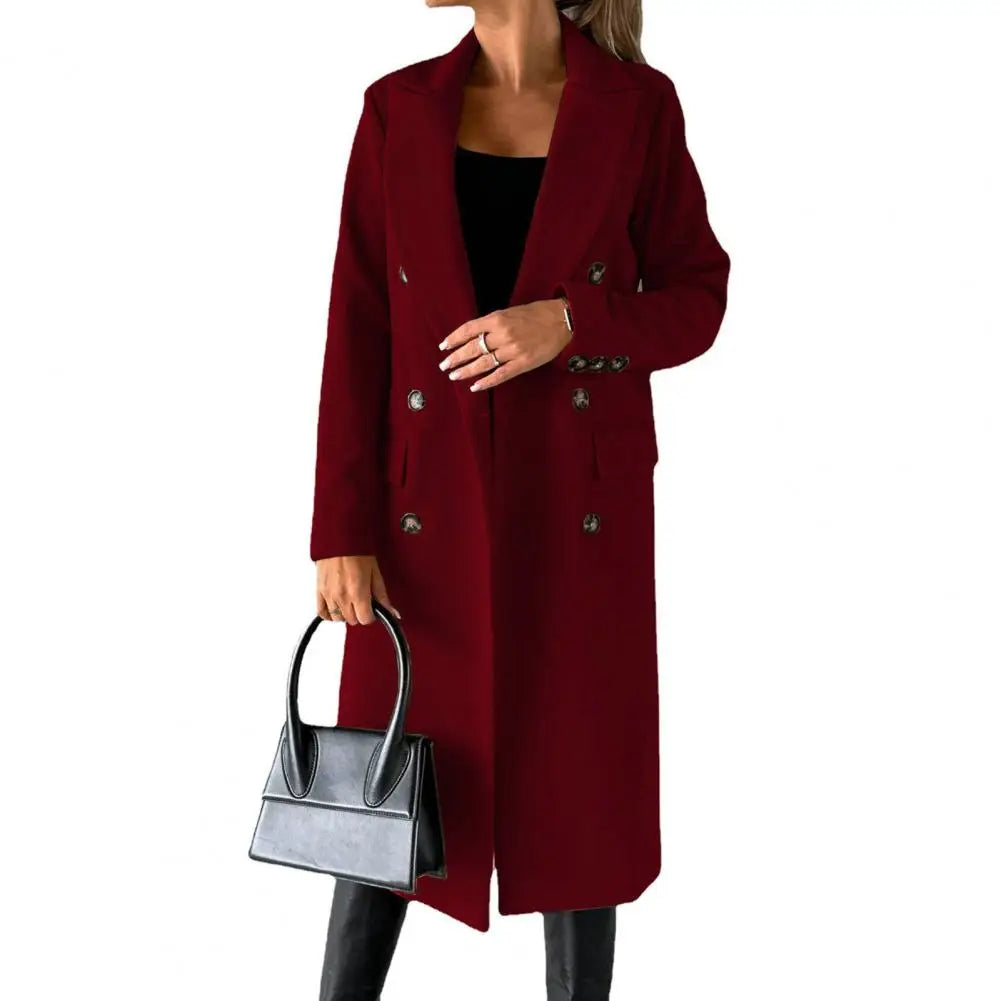 Women’s Wool Coat – Autumn/Winter, elegant, stylish, with lapel and buttons.