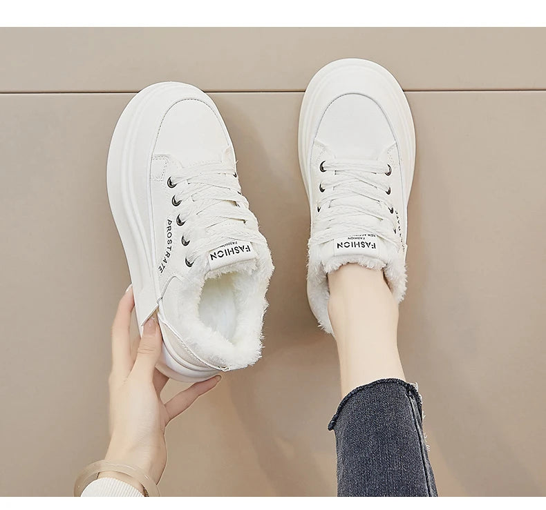 White Women's Winter Sneakers Plush Snow Boots New Women Winter Boots Fur Cotton Shoes Women Ankle Boots Botas Mujer