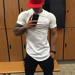 Gym Fitness T-shirt Trend Stitching Contrast Color Short Sleeve Shirt Mens Bodybuilding Clothing Summer Cotton Breathable Tops