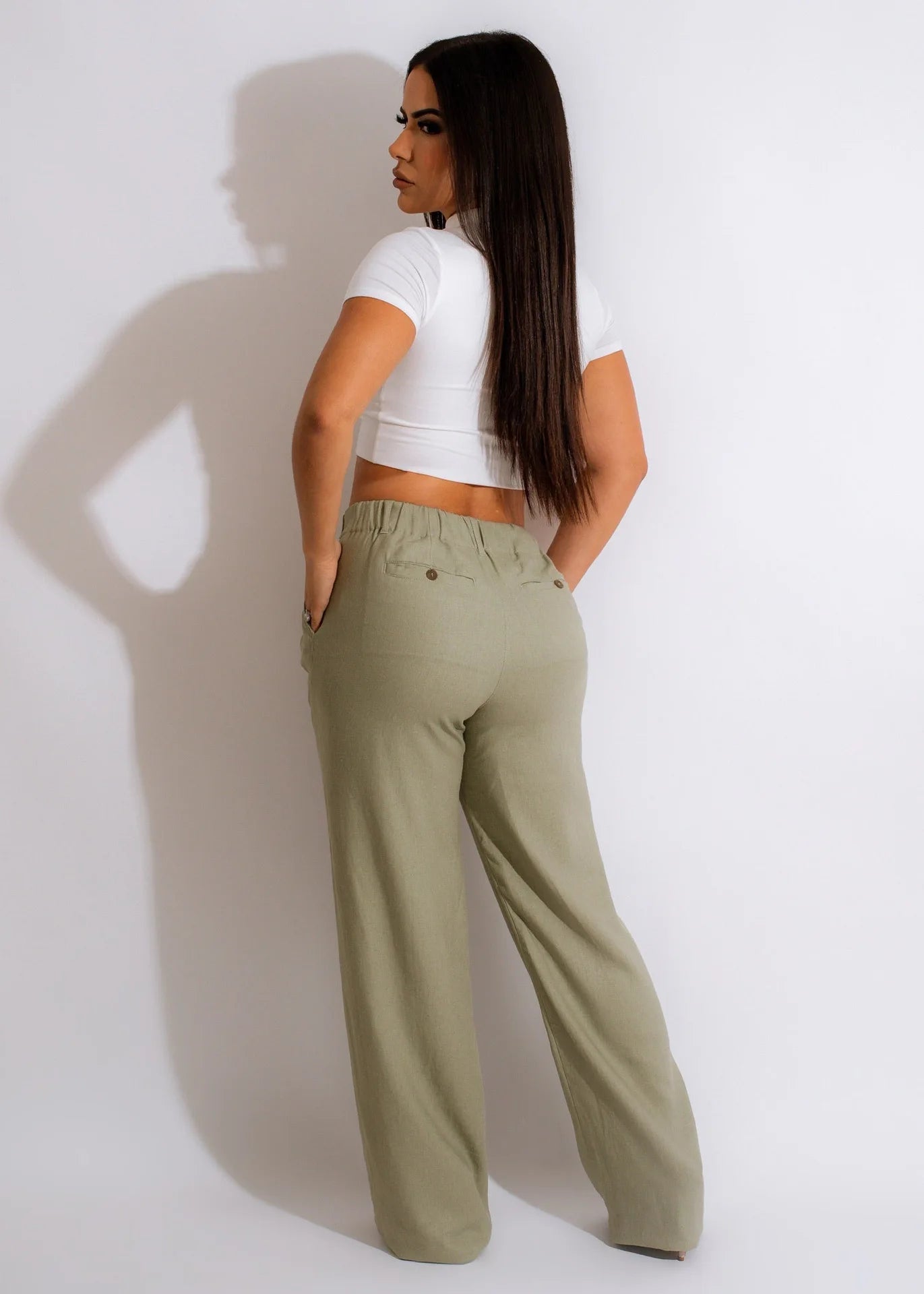 Women Fashion Cotton Linen Pants Straight Wide Leg Zipper Fly Draped High Waist Tailored Trousers Summer OL Work Office Pants