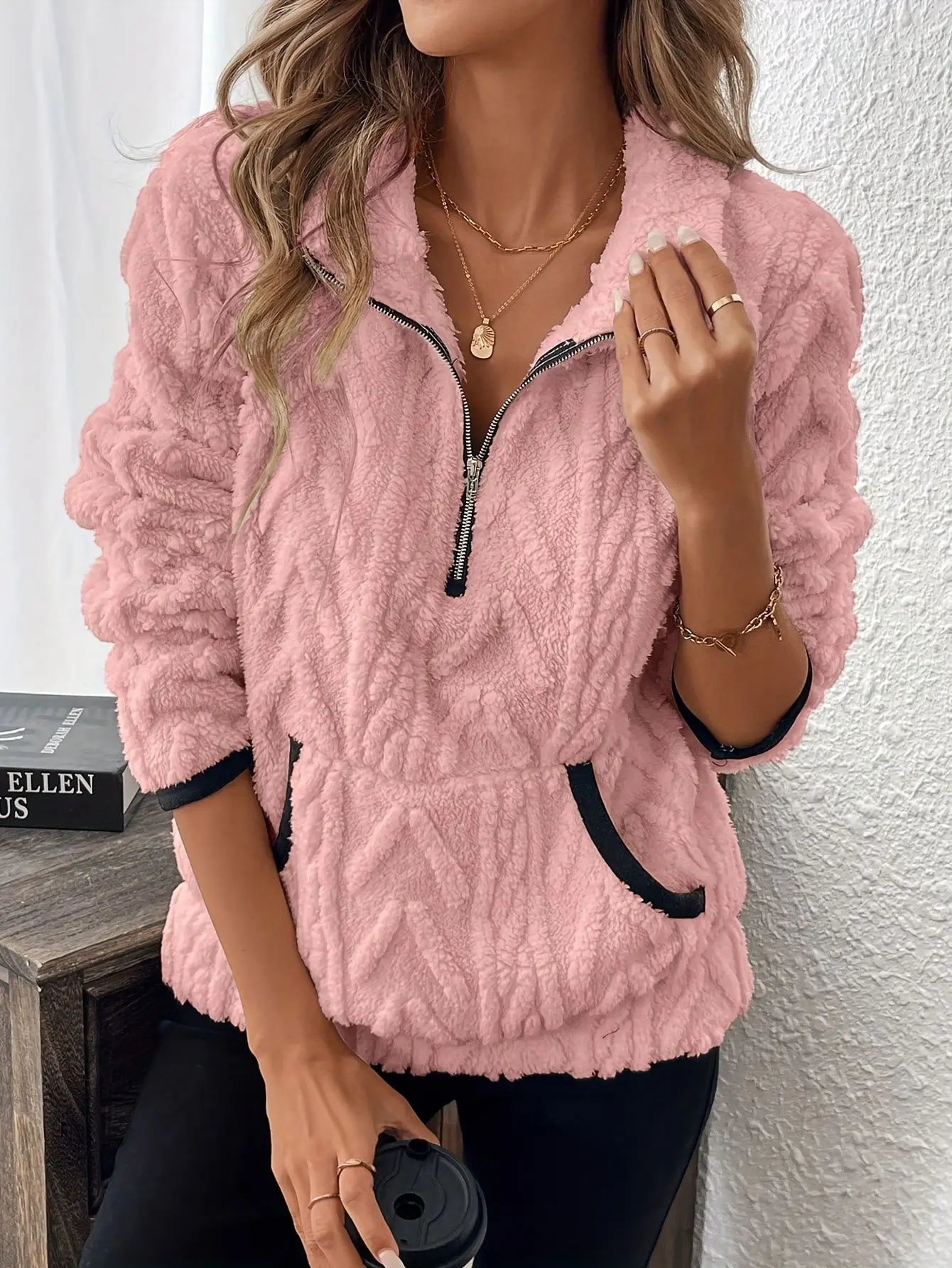 Oversized Fleece Half-Zip Sweatshirt – Autumn & Winter