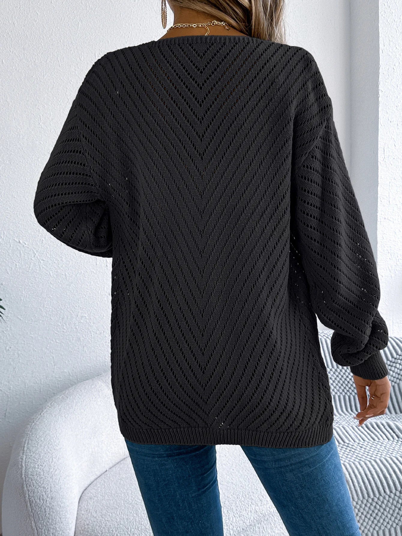 Solid Knit Long Sleeve Cardigan – Autumn & Winter