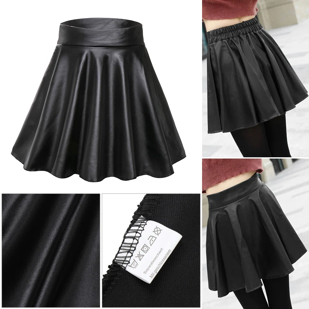 Women Faux Leather Short Skirts High Waist Elastic Mini Short Skirt Multipurpose For Skater Work Nightclub