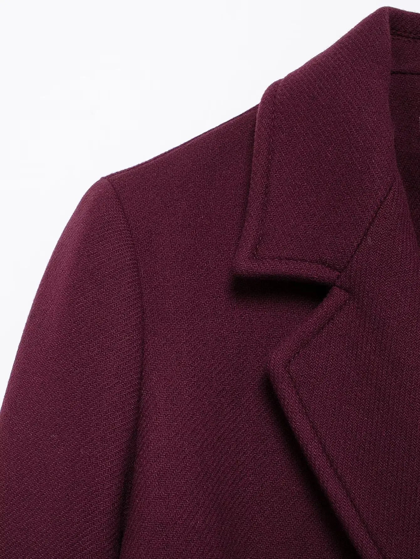 Burgundy Wool Blend Double-Breasted Coat – Autumn & Winter