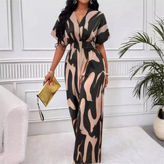 Spring Summer New Printed Short Sleeve For Women's Jumpsuit Fashion Waist Slim Simple Elegant Female Office Jumpsuit Pants