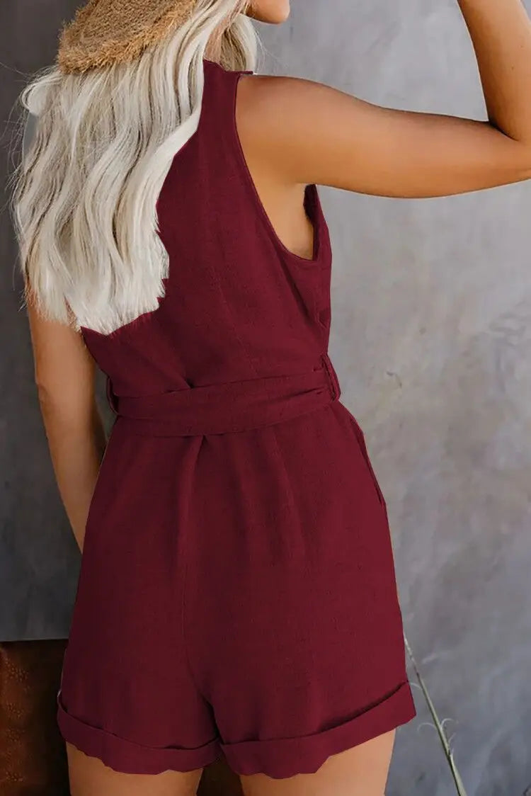 Women's Casual V-neck Monochromatic Jumpsuit