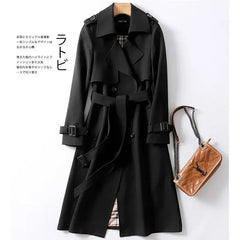 2024 Autumn Elegant Long Women Trench Lace Up Waist Casual Solid V Neck Overcoat Plus Size Long Sleeve Windbreaker Female Trench