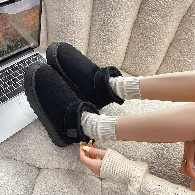 Women’s Winter Snow Boots – Thick sole, fleece-lined, short, warm, anti-slip.