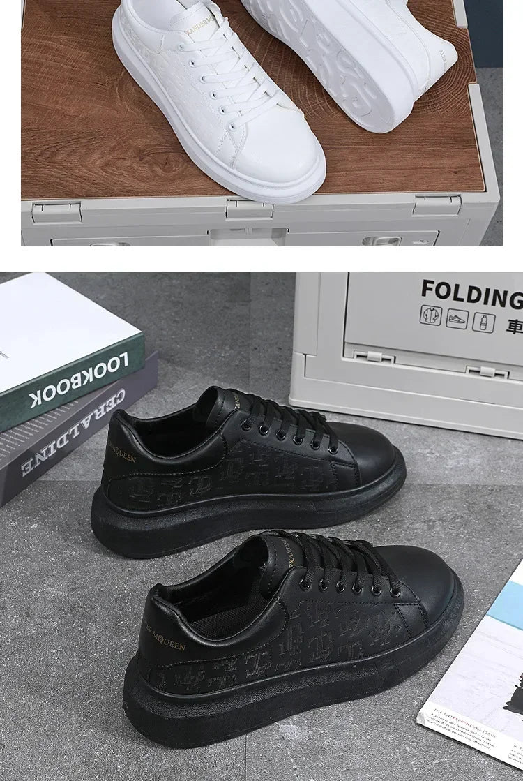 Casual Shoes Men 2024 New arrival Lace-up Thick Sole Casual Sneakers Versatile Leather Muffin Shoes Elevated Male Board Footwear