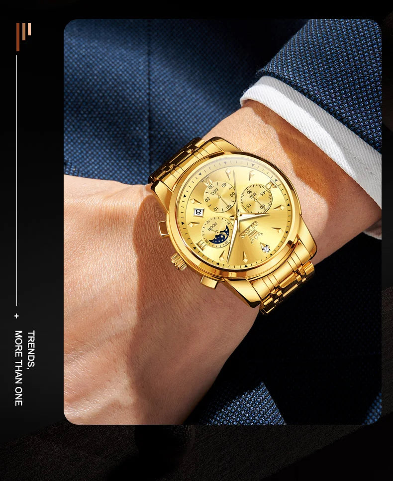 OLEVS 3639 Moon Phase Quartz Watch For Men Fashion Chronograph Luxury Wristwatch Waterproof Luminous Date Business Man Watches