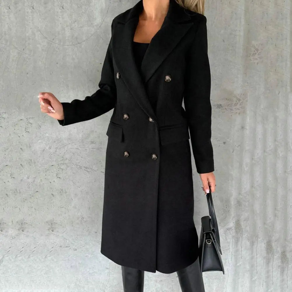 Women’s Wool Coat – Autumn/Winter, elegant, stylish, with lapel and buttons.
