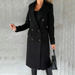 Women’s Wool Coat – Autumn/Winter, elegant, stylish, with lapel and buttons.