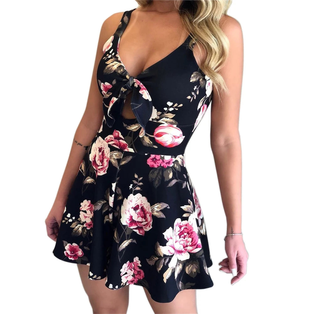 Summer Women's Jumpsuit Shorts Print Loose Short Sleeve V-neck Rompers Sleeveless Bodycon Playsuit 2022