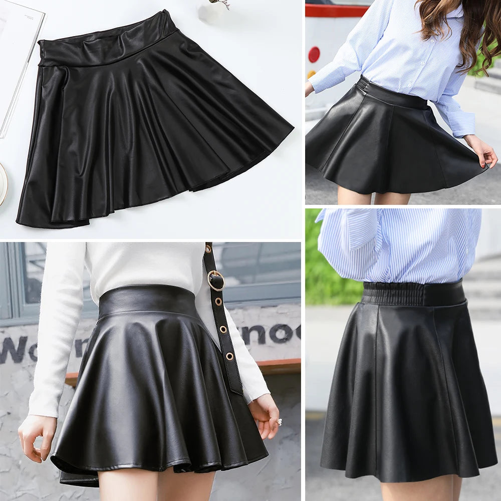 Women Faux Leather Short Skirts High Waist Elastic Mini Short Skirt Multipurpose For Skater Work Nightclub