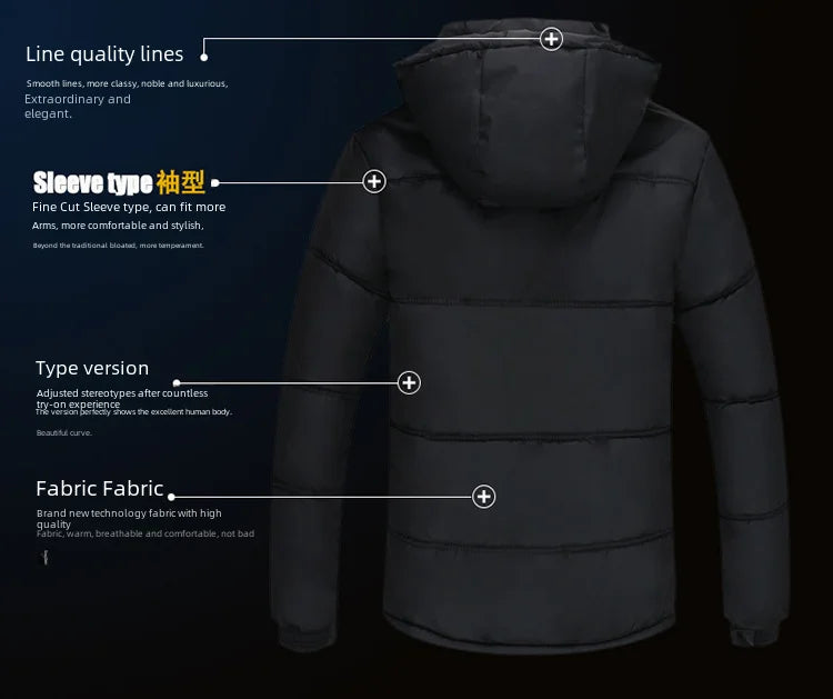 Thickened cotton padded men’s jacket, warm and medium-length.
