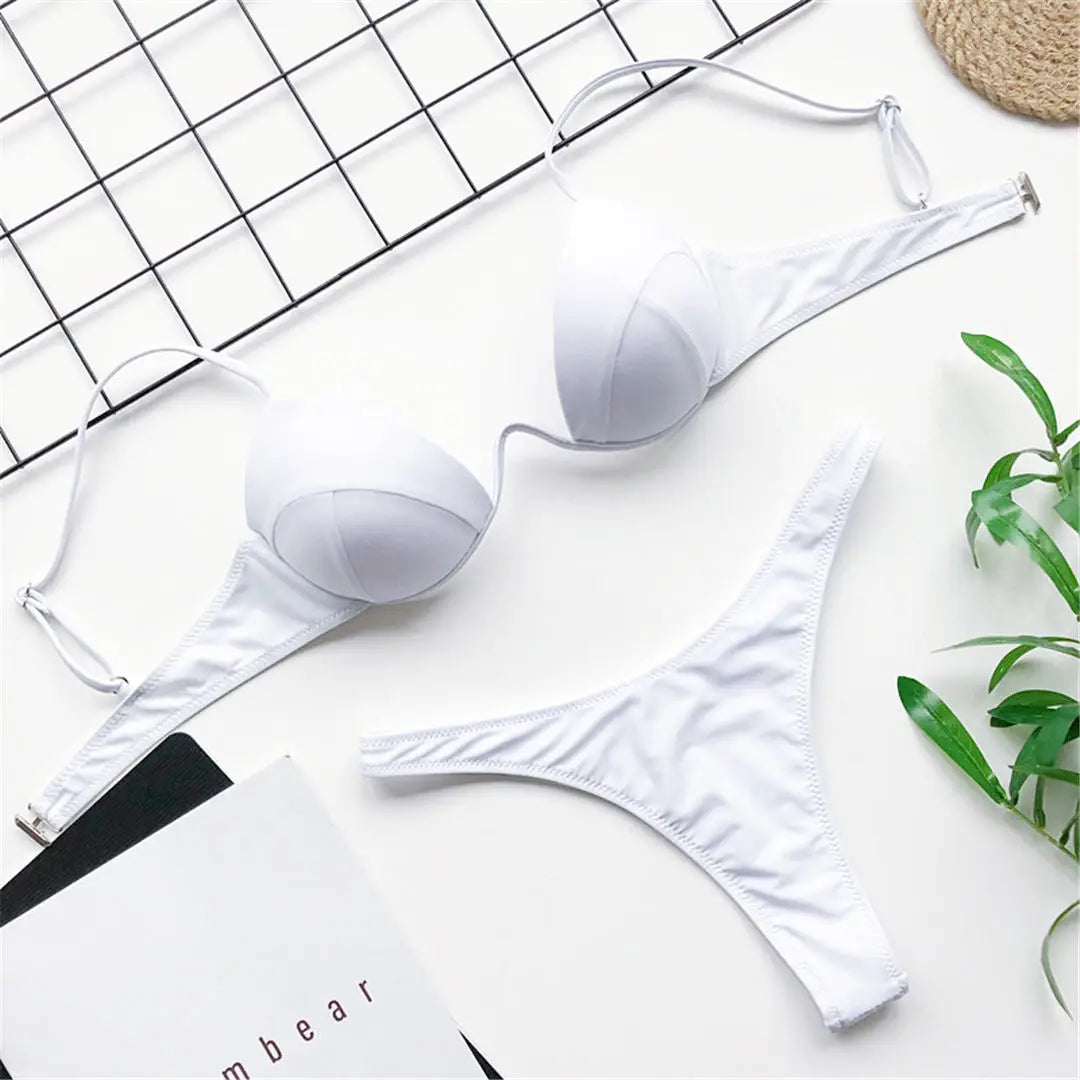 Sexy V-Bra Bikini — Underwired Push-Up, Hard Cup, Two-Piece Backless Set.