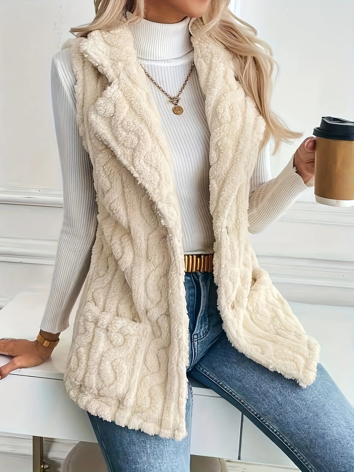 Sleeveless Plush Single-Breasted Vest – Autumn & Winter