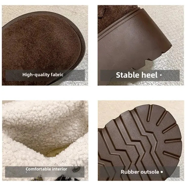 Women’s Winter Boots – Thick sole, ultra high heel, fleece-lined, mid-calf, round toe.