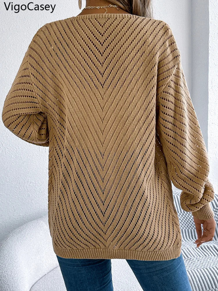 Solid Knit Long Sleeve Cardigan – Autumn & Winter