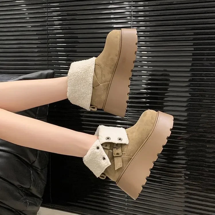 Women’s Winter Boots – Thick sole, ultra high heel, fleece-lined, mid-calf, round toe.