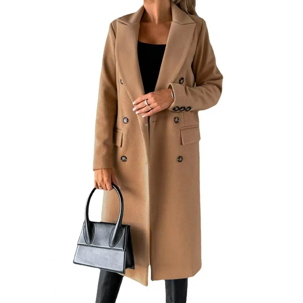 Women’s Wool Coat – Autumn/Winter, elegant, stylish, with lapel and buttons.