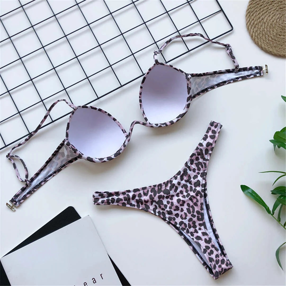 Sexy V-Bra Bikini — Underwired Push-Up, Hard Cup, Two-Piece Backless Set.