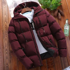Men’s cotton puffer jacket with hood, loose fit, cropped design — perfect for casual and outdoor wear.