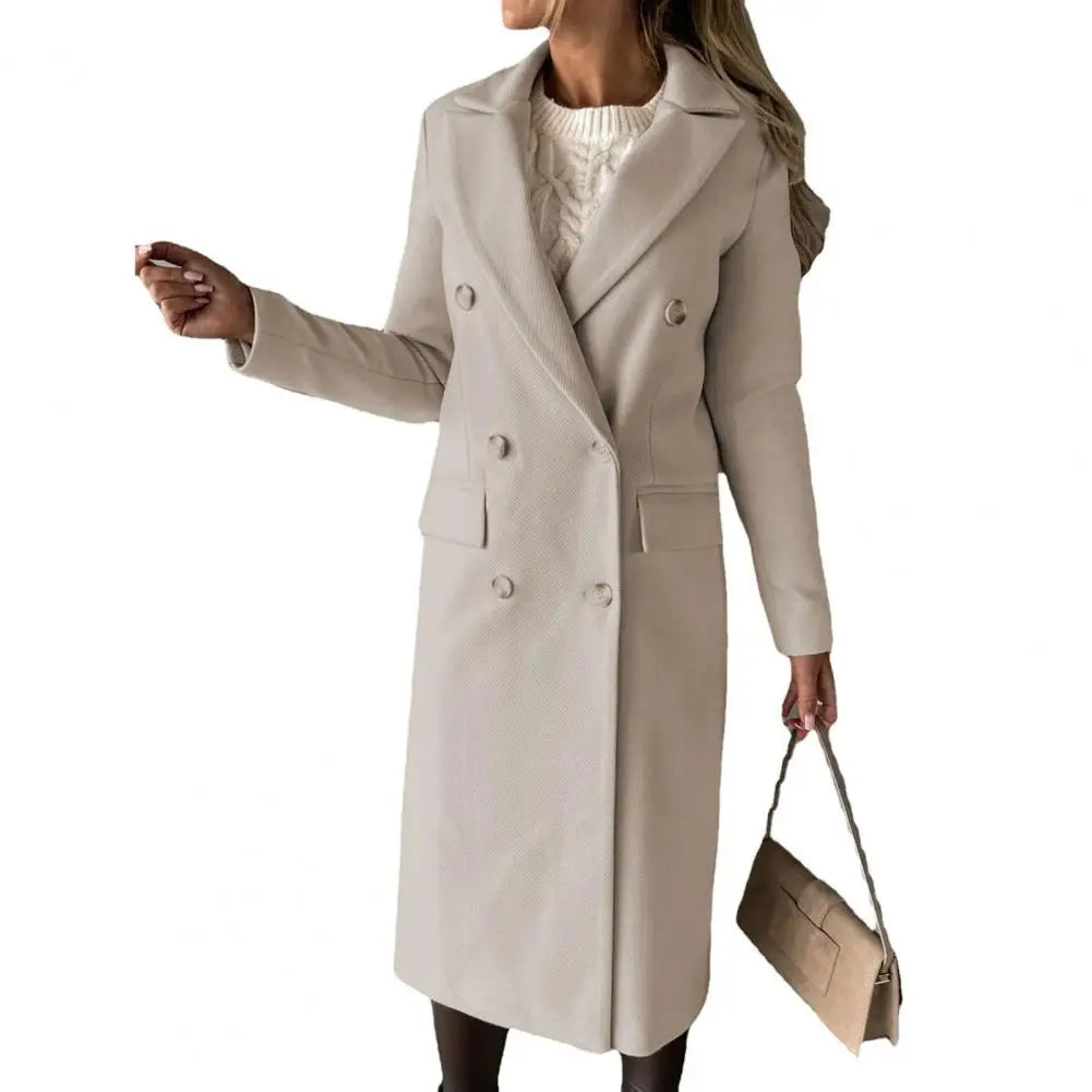 Women’s Wool Coat – Autumn/Winter, elegant, stylish, with lapel and buttons.