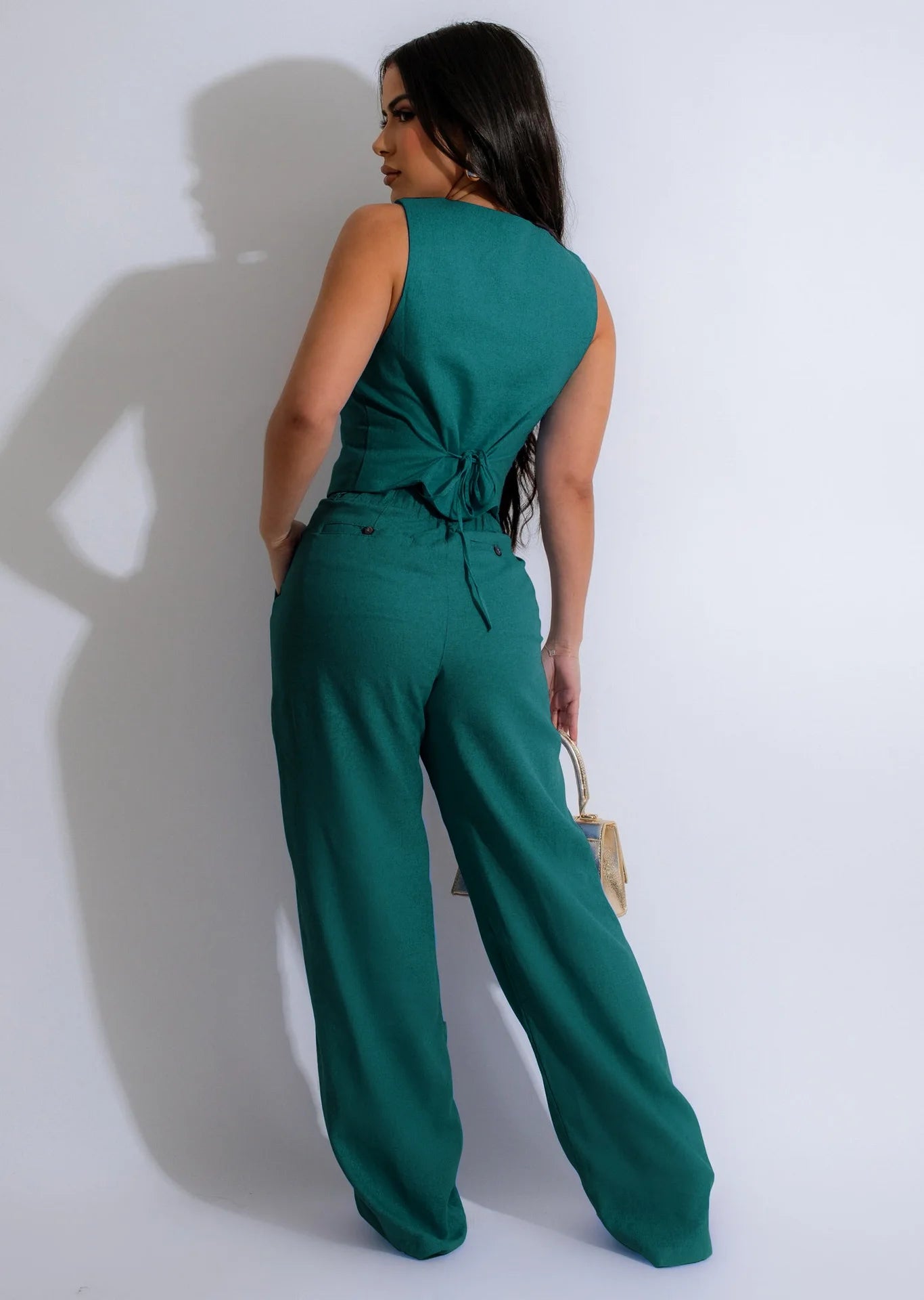 Fashion Sleeveless Vest Pants Women Solid Color Suit Spring Summer V Neck Ultra Short Top + Slim Pants Female Office 2 Piece Set