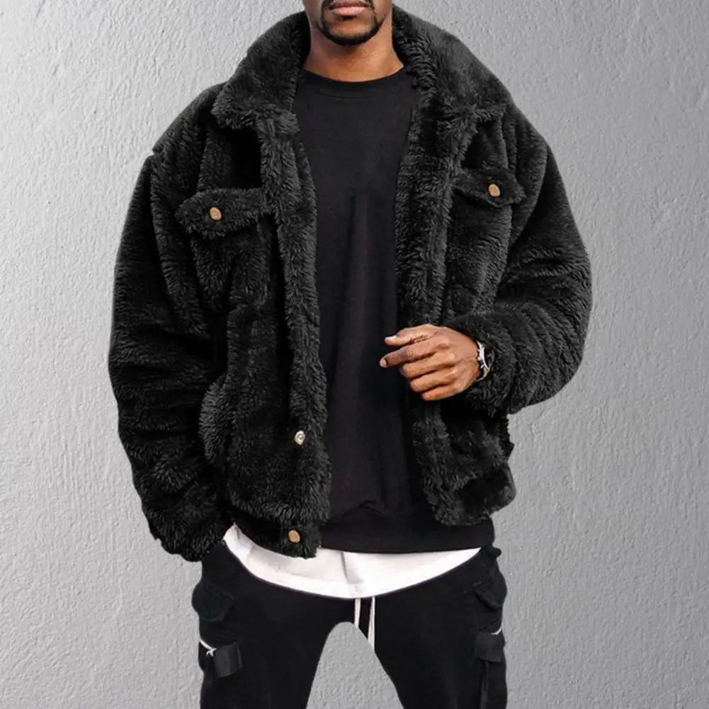 Men’s Winter Coat – Cozy, thermal, plush, thick, with chest pockets.