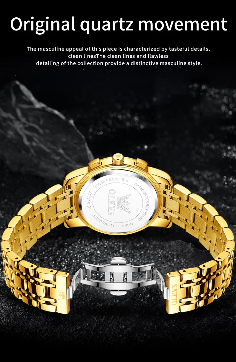 OLEVS 3639 Moon Phase Quartz Watch For Men Fashion Chronograph Luxury Wristwatch Waterproof Luminous Date Business Man Watches